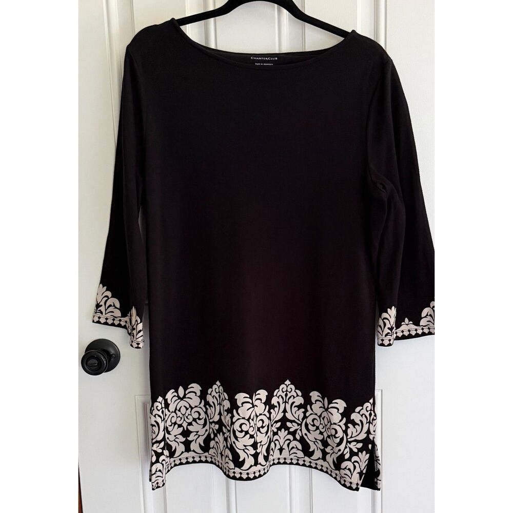 Charter Club Women's 100%cotton Black Long Sleeve Tunic size L